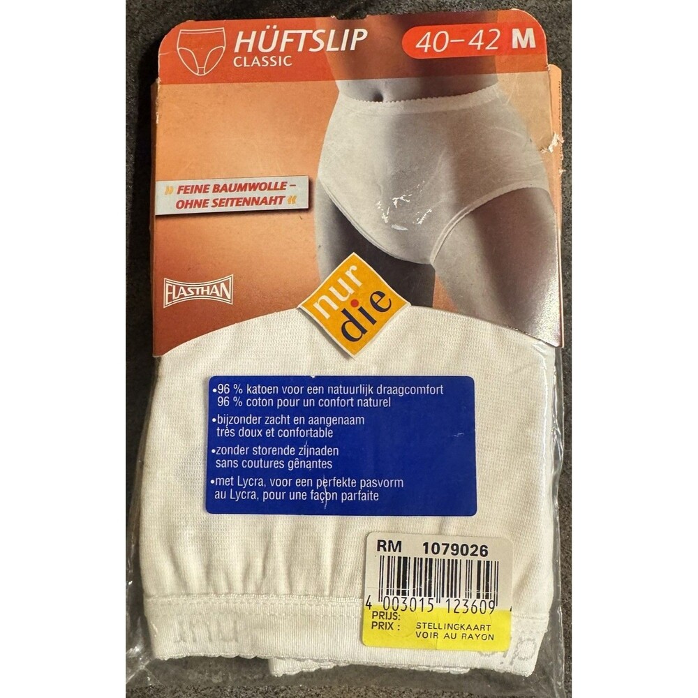 Nur Die Women’s Brief Pantie Sz Medium 40-42 White 96% Cotton NEW In Package